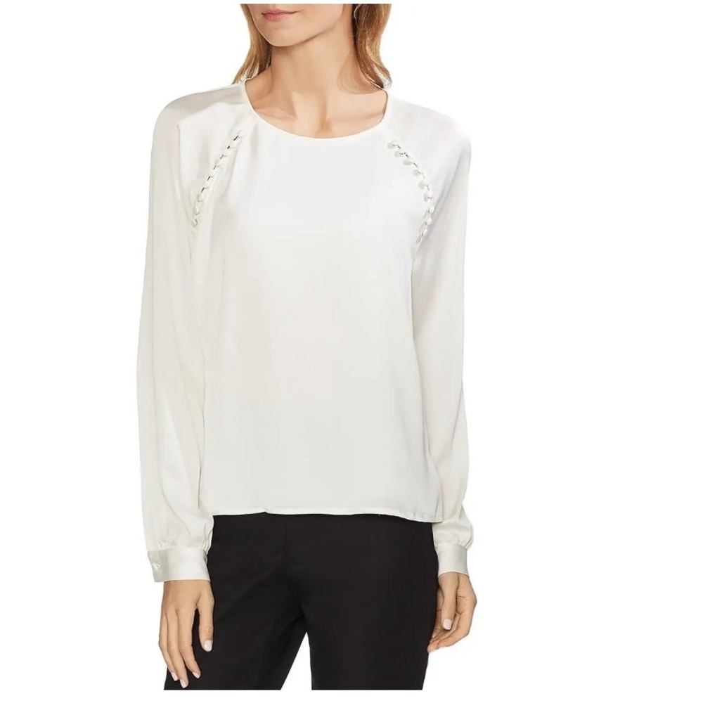 💕VINCE CAMUTO WOMENS IVORY SATIN RAGLAN SLEEVES SHIRT BLOUSE TOP BHFO 0991